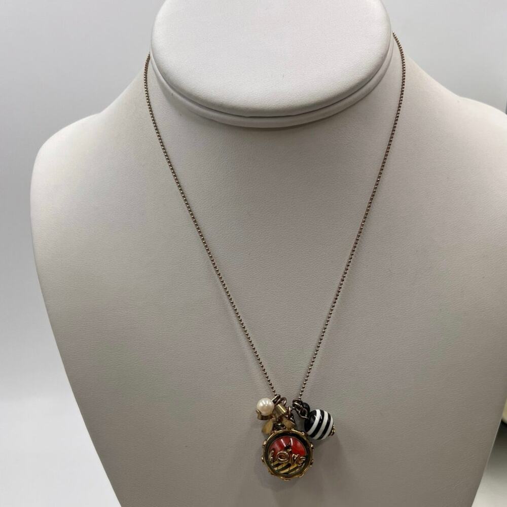 Betsey Johnson‎ Love Ball Charm Faux Pearl Black White Gold Bead Chain Necklace